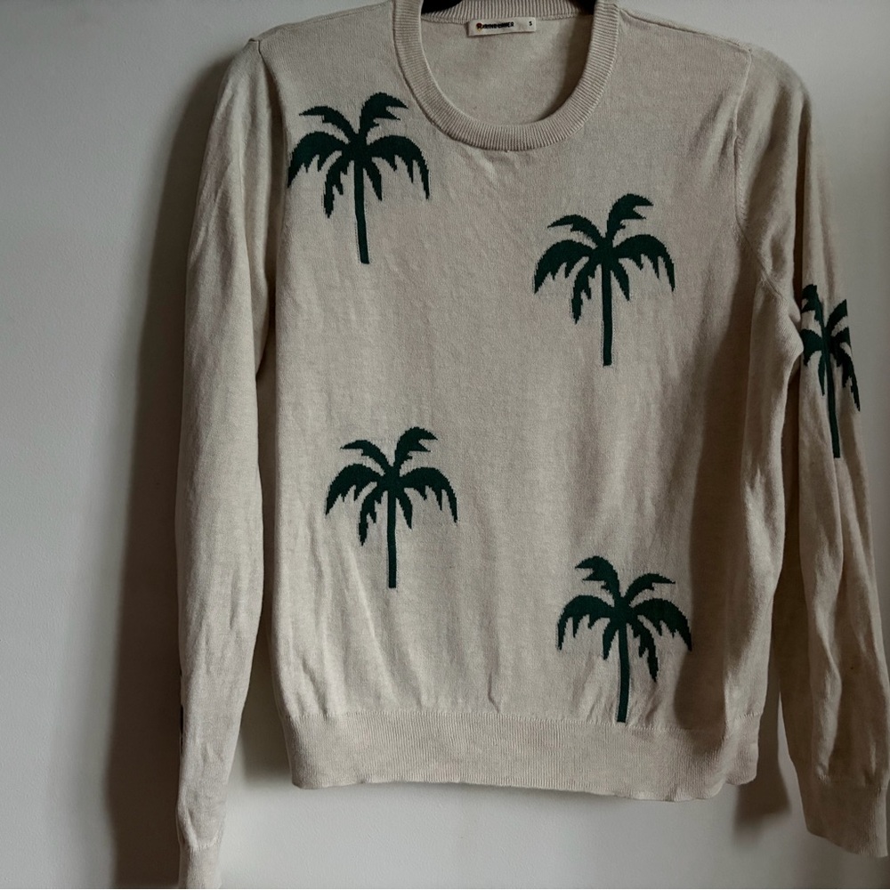 Marine Layer 100% Cotton Green Palm Tree Motif on Cream Background Size S